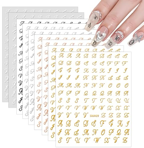 10pcs 3D Nagelsticker Buchstaben, Nagel Aufkleber Buchstaben, Nagel Sticker Buchstaben für DIY Nagelkunst, Nagelsticker Selbstklebend Buchstaben für Nageldesign