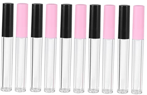 UKCOCO 20 Tubos De Brillo De Labios Vacíos 2,5 Ml Redondos Transparentes, Capacidad Ligera Para Viaje, Envase Cosmético Recargable Tapa Rosa y Negra, Ideales Para Maquillaje y Subenvases