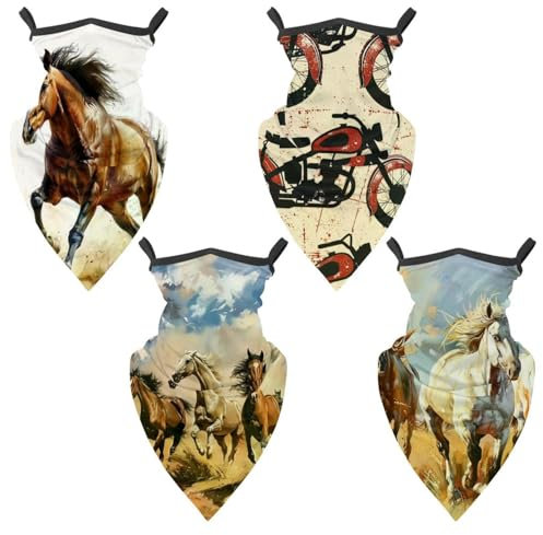 ewndhtse 4 Stück Sommer-Halstuch, Gesichtsabdeckung, Sonnenschutz, Sturmhaube, Bandana, Schal für Männer und Frauen, Outdoor-Sport, kühlend, atmungsaktiv, Vintage-Motorräder