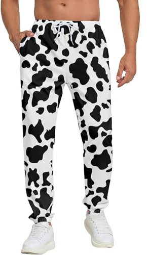 Sporthose Herren Lang Sweat Pants Kuh Muster Bedruckte Baggy Jogginghose Streetwear Schlupfhose Winterhose Weites Bein Arbeitshosen Winter Warme Outdoorhose Casual Wanderhose Loungewear