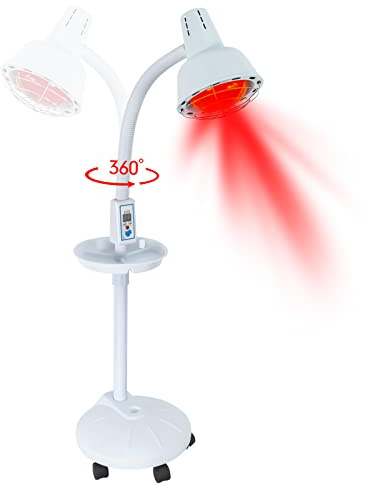 KigerNee Lampada a luce rossa a infrarossi, 275 W, 10 marce, girevole a 360°, con timer, telecomando, regolazione in altezza e 5 rotoli, per la terapia professionale della luce rossa per la schiena
