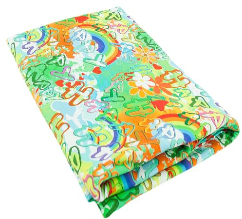 Baumwollstoff | Jerseystoff | Kinderstoff Graffity Happy | 95% Baumwolle, 5% Elasthan | weich, stapazierfähig, elastisch, vielseitig zum Nähen | 50 cm x 150 cm | bunt