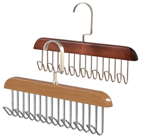 Noaxylic 2 Pièces Cintres en Bois, 360° Pivotant Cintre Porte Cravates, Cintres en Bois pour Cravates et Ceintures, Porte Ceinture avec 8 Crochets, pour Ranger Les Foulards, Débardeurs, Ceintures