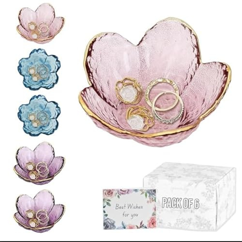 Tuilful 6 PCS purple Trinket Dish Gifts for Mum, Jewellery Tray for Rings & Small Accessories, Cute Room Décor for Bedroom, Friendship Birthday Gifts with Box (6Pcs Set)