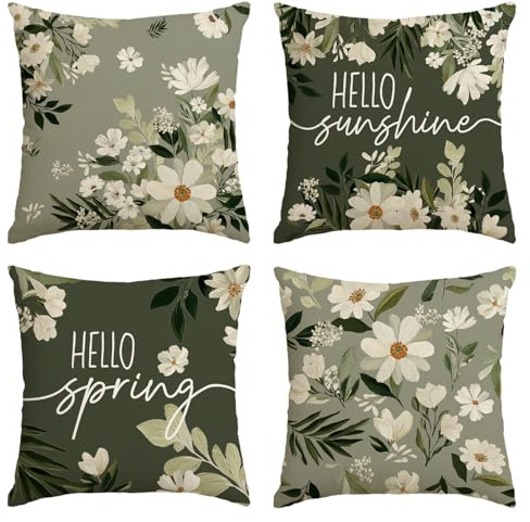 Artoid Mode Gänseblümchen Daisy Blätter Frühling Kissenbezüge 4er Set, 45x45 cm Sommer Hello Sunshine Zierkissenbezug Cushion Cover Couch Deko