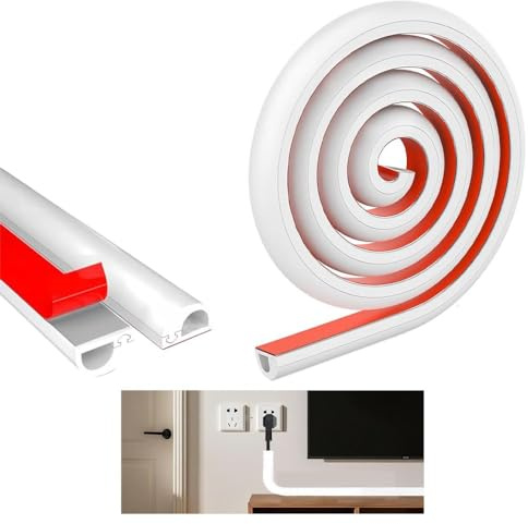Kabelkanal Weiß Selbstklebend, Kabel Verstecken, Mini Kabelkanal Flexibel, Kabelschacht, Kabel Kanal, Kabelleiste Wand, Kabeltunnel, Kabelschacht Selbstklebend für Böden Wände Fliesen (Weiß, 3m)