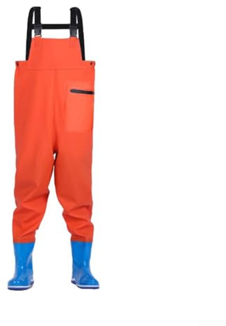 Pantaloni da pioggia per bambini, con stivali, impermeabili, per la pesca, per adolescenti, avventure acquatiche ed esplorazioni all'aperto (32/33 arancione)