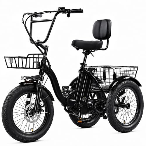 NOMIGO Elektro-Dreirad für Erwachsene, faltbares E-Trike mit 48V 18Ah Akku,zu 60-80 km Reichweite, 20×4 Zoll Fat Tires, 7-Gang-Schaltung, Differenzial, Aluminiumrahmen, bis 150 kg