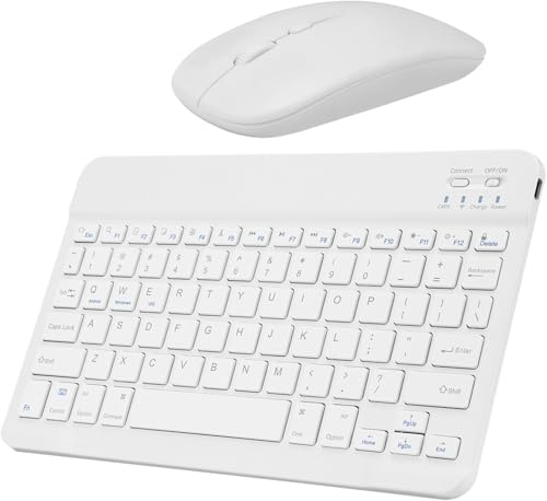 Wireless Bluetooth Keyboard and Mouse Combo, Ultra Thin Portable Silent Rechargeable Set, QWERTY UK Layout, Compatible with iPad, Mac, iOS, Windows, Android for Laptop, Tablet, PC Home Office
