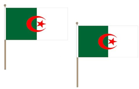 Drapeau Algérie 45x30cm HAMPE en bois - LOT DE 10 Drapeaux algérien 30 x 45 cm - AZ FLAG