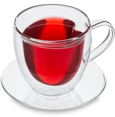 Feelino 1X Teetasse Aus Glas Doppelwandig, Teegläser In Herzform, 350Ml Doppelwandige Teegläser, Teeglas Spülmaschinenfest, Thermo-Teegläser, Tee Gläser Mit Schwebeeffekt