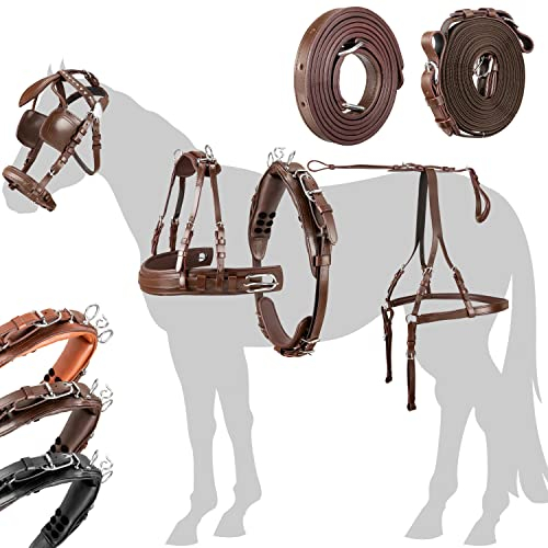 Esposita Einspännergeschirr „ Anatomic “ anatomisches Brustblatt Geschirr für Kutsche Einspänner Kutschgeschirr in Braun Gr. Pony