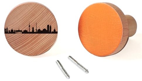 2er-Set Design-Wandhaken Berlin City Dots Natur Individuelle Wand-Gardrobe aus Holz, Bedruckt Schwarz Kupfer
