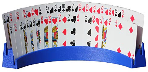 TGBPE Twin Tier Premier Playing Card Holder (Set of 2) - Holds Up to 32 Playing Cards Easily - 12 1/2 x 4 1/2 x 2 1/4 - Stack for Storage - Made in The USA (Blue)