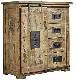 MASSIVMOEBEL24.DE Kommode Mango Natur lackiert Railway #103 | 90x45x100 (BxTxH) 55 kg Industrial montiert vollmassiv