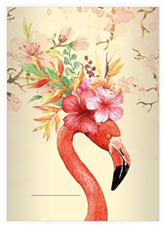 Kartenkaufrausch 8 Schicke Flamingo DIN A5 Schulhefte, Schreibhefte mit üppigen Kischblüten, gelb Lineatur 6 (blanko Heft 16 Blatt/32 Seiten) Notizheft, Kladde für Schule, Universität, Büro