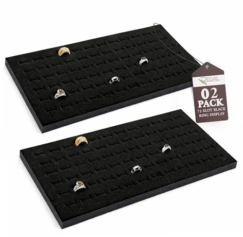 RJ Displays 2 st svarta skumkuddar för smycken med 72 fack för smyckesbricka i standard 36,5 x 19,5 x 12,7 cm, mikrofiberduk