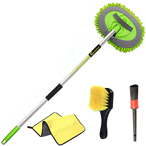 GreatCool Brosse Lavage Voiture Nettoyage à Manche Long Kit de Vadrouille, 2 en 1 Chenille Microfibre Balai Pinceau ​pour Véhicule Voitures Camion Caravane, sans Rayures (Bleu)