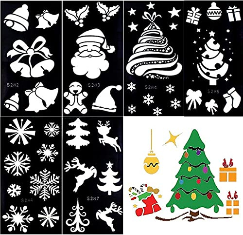 6 Blatt Glitter Tattoo Schablonen für Weihnachtsfeier Dekoration Zeichnungsvorlagen Temporäre Tätowierung 18 * 8.5 cm