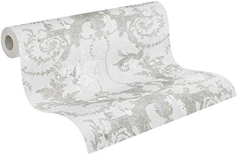 A.S. Création Vliestapete History of Art Barocktapete mit Ornamenten 10,05 m x 0,53 m grau weiß 376481 37648-1