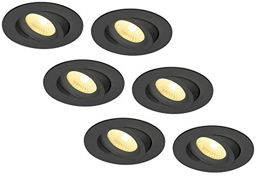 HOFTRONIC - 6er LED Einbaustrahler 230V Schwarz IP44 Wasserdicht Dimmbar Schwenkbar 2700K Extra Warmweiß 6x8W 6x650 Lumen Bad Einbauleuchte Einbauspot für innenbereich und Außenbereich