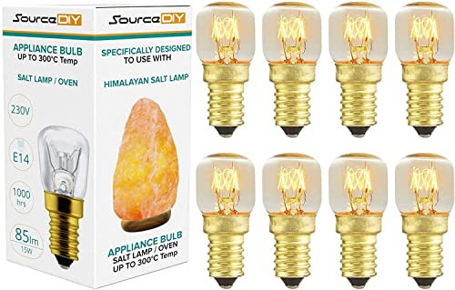 SourceDIY Salt Lamp Bulb 15w E14 (Pack of 8) for Oven <300°C, Fridge, Multipurpose Pygmy Appliance SES Incandescent dimmable Bulbs