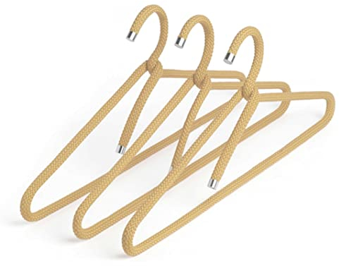 Peppermint Products Rope Hanger | 3er Textil-KLEIDERBÜGEL-Set aus Seil | Rutschfester Designer-Bügel f. Jacken, Hemden, Hosen | Design: Roman Luyken | Schrank- & Garderobenbügel (Sand)