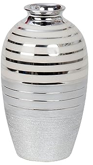 Moderne Dekovase Blumenvase Tischvase Vase aus Keramik weiß/Silber Höhe 22 cm
