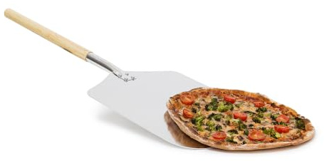 Relaxdays eckige Pizzaschaufel, Aluminium Pizzaschieber mit Holzgriff, Brotschieber für Backofen HBT: 3x30,5x79cm, grau