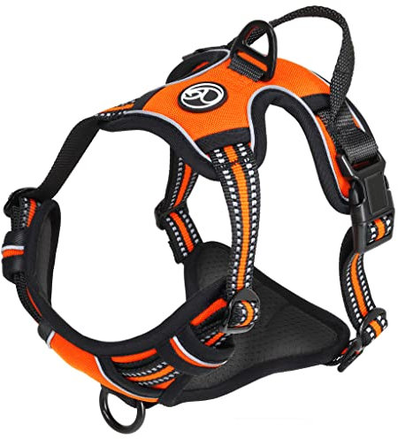 Hunde-Geschirr für kleine und große Hunde, Brustgeschirr gepolstert und reflektierend, verstellbar und atmungsaktiv, Dog Harness - Größe L, Farbe Orange