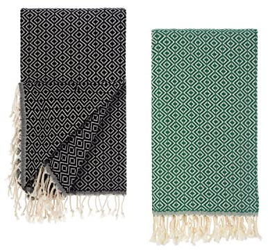 Tuiste Saunatuch Schwarz - Grün 2er Pack, Saunakilt Damen und Herren, Strandtuch, Saunahandtuch, Picknickdecke, Hamamtuch%100 Baumwolle, Strandtücher, Strandhandtuch XXL, Badehandtuch 100x180