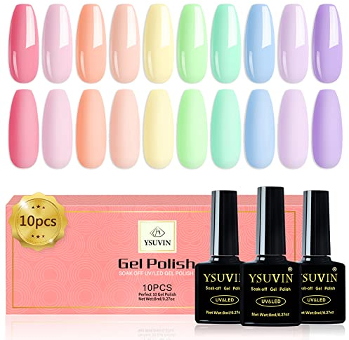 YSUVIN UV Nagellack Pastell, 10 Farben Pastell Makronen Gel Kit, Rosa Blau Grün Lila Nagellack für Home Nail Art Maniküre, Anfänger DIY Nail Art Maniküre Salon