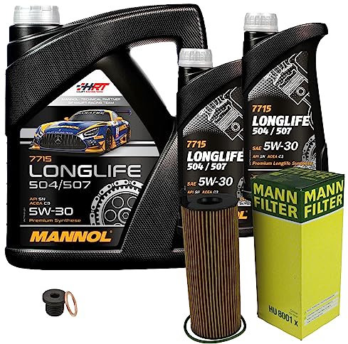 EISENFELS Filter Set Inspektionspaket erstellt mit 7 L Motoröl MANNOL Longlife 504/507 5W-30, MANN-FILTER Ölfilter, Verschlussschraube