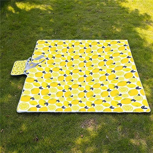 Picknickdecke 200x300cm,XXL Picknickdecke mit Wasserdichter Unterseite,Outdoor Stranddecke Sandfrei,mit Tragegriff Faltbare Picnic Blanket für Camping,Strand,Park,Familie,Konzerte Gelbe Zitronenfrucht