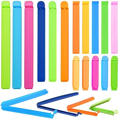 BDSHUNBF 16-teiliges Set Verschlussclips, 7/11/16/18 cm Lebensmittel Clips, Kunststoff, Verschlussklammern für Tüten, Süßigkeiten, Snacks