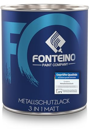 Fonteino Metallschutzlack 3in1 Metallfarbe Rostschutzfarbe Decklack Matt - Schwarz 750ml