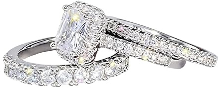 925 Sterl925 Sterling Silver Shiny Full Diamond Zircon Rings Three Sets of Rings Cushion Cut 4ct Zircon Diamonds Stone Engagement Wedding Band Ring Size 6