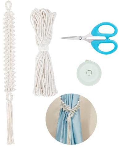 FREEBLOSS 2 Satz DIY Vorhang Seil Krawattenhalter Stricken Vorhang Krawatte zurück Makramee Vorhang Raffhalter Makramee-Bastelsets für Anfänger mit Anleitung Makramee-Bastelsets für Erwachsene