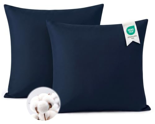 Aisbo Kissenbezug 80x80 Baumwolle 2er Set - weiche Kopfkissenbezug 80 x 80 Blau mit Reißverschluss, 80x80cm Pillow Cover Pillowcase