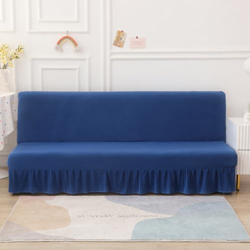 Copri Divano Senza Bracciolo Con Gonna A Balze Elasticizzato 2/3/1 Posti Copridivano Letto Pieghevole Copertura per Divano Letto Antigraffio Gatto Fodera per Divano Clic Clac (190-220cm,Blue A)