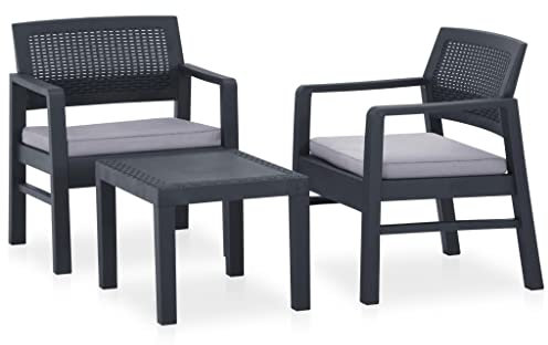 KTHLBRH 3-TLG. Garten-Lounge-Set mit Auflagen Kunststoff Grau Terrassenmöbel-Sets Outdoor-Möbel-Sets Gartenmöbel-Sets für Gärten, Terrassen und Balkone