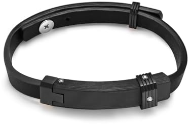 KnSam Armband Edelstahl, Leder Form Armbänder Herren, Gothic Bettelarmband Weihnachten mit Zirkonia, Schwarz
