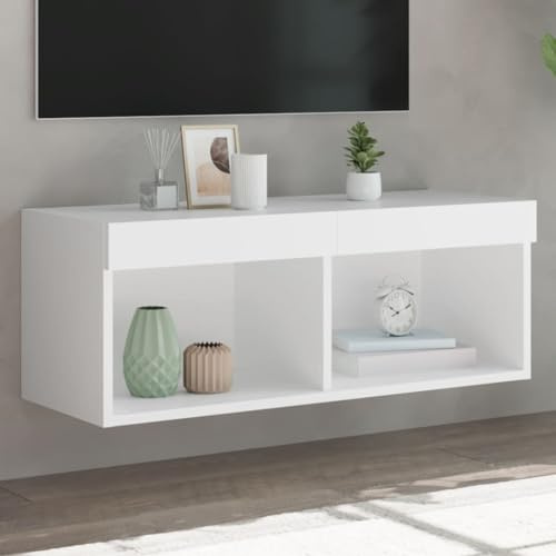 Homgoday Meuble TV avec lumières LED - Blanc - 80 x 30 x 30 cm - Meuble de centre de divertissement - Meuble TV - Meuble TV - Meuble de salon - Coffre de rangement d'intérieur