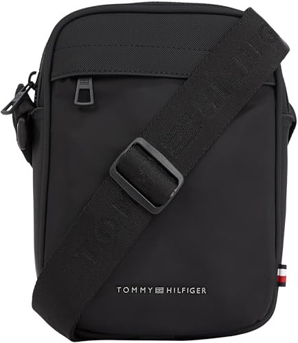 Tommy Hilfiger Herren Umhängetasche Repreve Mini Reporter mit Logo, Schwarz (Black), Einheitsgröße