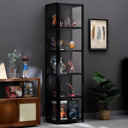 Bamboo Curio Vitrine 4/5 Etagen mit Acrylglastüren - Aufbewahrung für Sammlerstücke, Bücherregal und Bücherregal für Schlafzimmer oder Spielzimmer