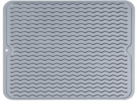 Abtropfmatte Geschirr 40 x 30 cm, Abtropfmatte Spüle Rutschfest, Spülbeckenmatte Hitzebeständiges, Spülbeckenmatte, Geschirr Trockenmatte, Spülmatte Grau für Tassen, Besteck, Utensilien