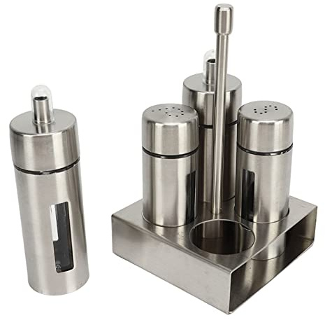 Oil Salt Cruet Set 304 Stainless Steel Vinegar Bottle Pepper Shaker with Stand Base for Kitchen Restaurant