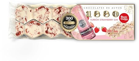 1880 - Turrón Chocolates de Autor Gin con Fresa Puerto de Indias, 200g, Textura Cremosa, Recubierto de una Capa de Chocolate Crujiente, El Turrón más Caro del Mundo,