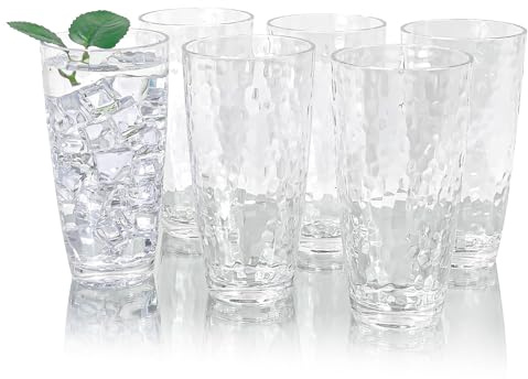 Yanglonghui Vasos de plástico de 26 onzas (juego de 6), tazas de plástico reutilizables, acrílico sin BPA, resistentes a los golpes, interior texturizado, aptos para lavavajillas (color transparente