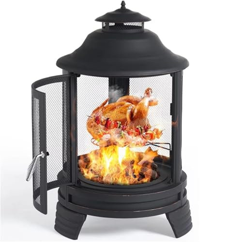 Braciere da esterno con griglia, da giardino, patio, stufa a legna in ghisa, con protezione dalle scintille, per barbecue, cortile, patio